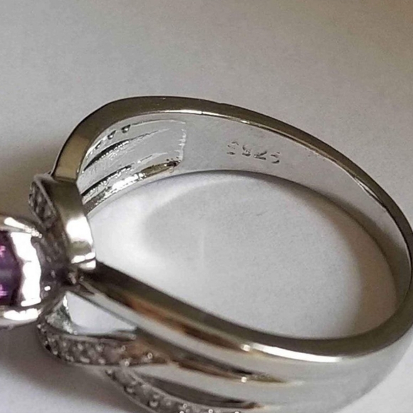 New 925 Silver Heart Shaped Amethyst Diamond Ring for Women - Picture 5 of 7